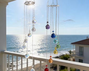 Juego de atrapasoles de cristal de 7 chakras hechos a mano, atrapaluz de prisma arcoíris, decoración de ventana estilo boho