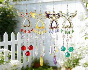 Handgjord änglavingekristall solfångare, skyddsängel regnbågsprismadekor