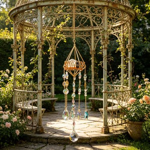 Geometric Clear Quartz Crystal Suncatcher, Gold Diamond Prism Rainbow Maker Boho Window Hanging