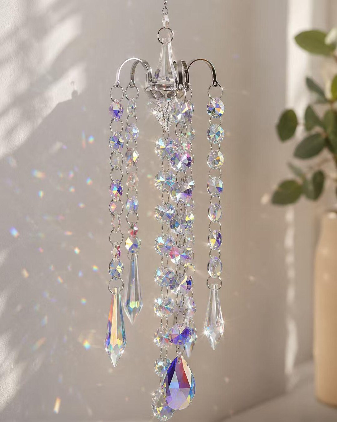 Handmade Crystal Suncatcher: Rainbow Prism Window Hanging, Boho Garden ...