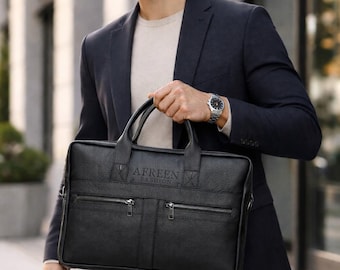 Bolso para portátil de piel de grano completo – Bolso de trabajo Afreen Fashion, maletín tipo cartera