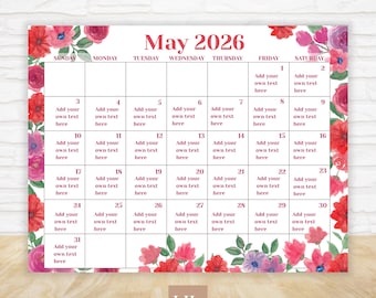 May 2026 Calendar | CANVA Template, US Letter