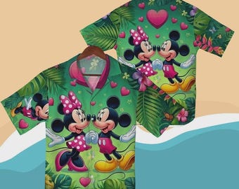 Mickey & Minnie Mouse Together Forever Beach Hawaiian Shirt,Summer Vacation Shirt,Tropical Aloha Shirt, Funny Shirt, Unisex Beach Button Up