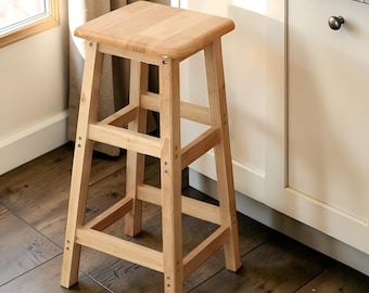 Wooden Bar Stool, 70cm High Kitchen Seat, Rustic Breakfast Chair, Solid Wood Pub Stool, Home Décor