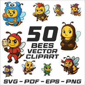 Crazy Bee Cartoon Digital Download | 50 Funny Clipart | Printable Illustration | Kids Art |Graphic Design Commercial use allowed Vector PDF