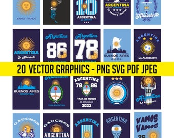 Argentina World Cup 20 Flag Digital Download | National Printable T-Shirt Soccer Design Commercial allowed Vector PDF svg PNG - No KI