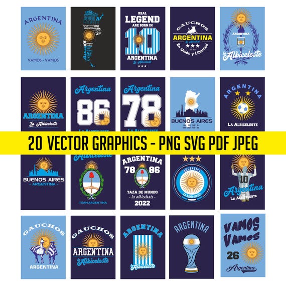 Argentina World Cup 20 Flag Digital Download | National Printable T-Shirt Soccer Design Commercial allowed Vector PDF svg PNG - No KI