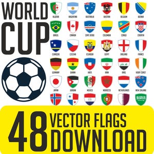 48 World Cup Flag Digital Download | National Teams Printable Illustration T-Shirt | Soccer Design Commercial use allowed Vector PDF