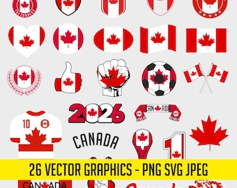 Canada World Cup 26 Flag Digital Download | Printable Illustration T-Shirt Soccer Football Commercial use Vector PDF SVG PNG