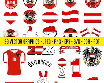 Austria World Cup 26 Flag Digital Download | Printable Illustration T-Shirt Soccer Football Commercial use Vector PDF SVG PNG eps cdr