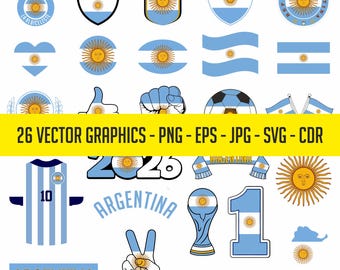 Argentina World Cup 26 Flag Digital Download | National Printable Illustration T-Shirt Soccer Football Commercial Vector PDF SVG PNG eps cdr