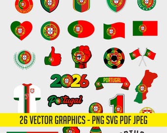 Portugal World Cup 26 Flag Digital Download | Printable Illustration T-Shirt Soccer Football Commercial use Vector PDF SVG PNG