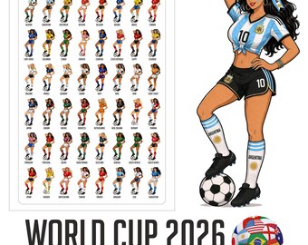 48 World Cup PIN UP Girls Poster Digital Download | National Teams Printable Illustration T-Shirt | Soccer Design Commercial use allowed JPG