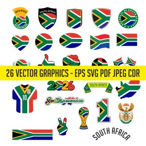South Africa World Cup 26 Flag Digital Download | Printable Illustration T-Shirt Soccer Football Commercial use Vector PDF SVG PNG cdr eps