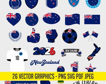 New Zealand World Cup 26 Flag Digital Download | Printable Illustration T-Shirt Soccer Football Commercial use Vector PDF SVG PNG
