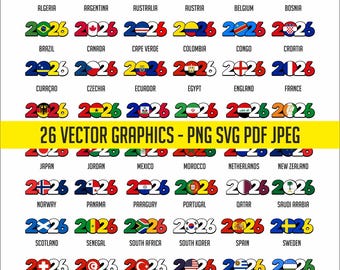 48 World Cup Flag Digital Download | National Teams Printable Illustration T-Shirt | Soccer 2026 Logo Commercial use allowed Vector PDF