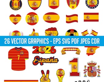 Spain World Cup 26 Flag Digital Download | Printable Illustration T-Shirt Soccer Football Commercial use Vector PDF SVG PNG cdr jpeg