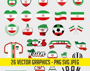 Iran World Cup 26 Flag Digital Download | Printable Illustration T-Shirt Soccer Football Commercial use Vector PDF SVG PNG