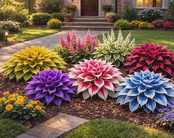 Semillas de hosta de colores variados: plantas resistentes para jardines de sombra con follaje vistoso.