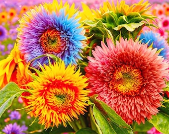 Zonnebloemzaden reuzenteddybeer – pluizige regenboogbloemen, meerjarige niet-ggo-erfstukbloem