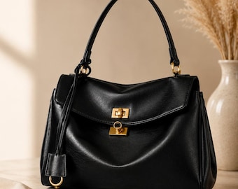 Luxury Leather Shoulder Bag, Women's Crossbody Tote, Large Capacity Handbag, Premium Cowhide Purse, Elegant Work Bag