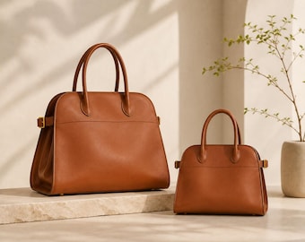 Genuine Leather Tote Bag, Large Cowhide Shoulder Handbag, Minimalist Unisex Business and Casual Purse for Women and Men
