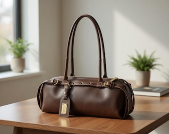 Borsa a tracolla bowling in ecopelle, borsetta baguette retrò da ascella, borsa a mano capiente per tutti i giorni da donna