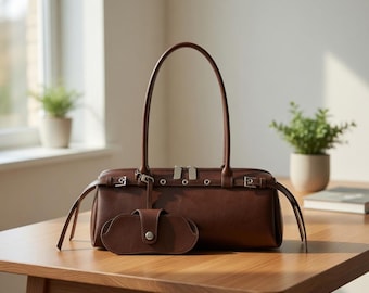 Borsa sottobraccio in vera pelle, borsetta a tracolla vintage in pelle bovina, borsa grande per tutti i giorni da donna