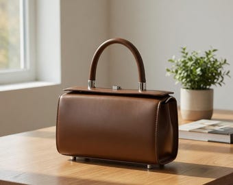 Borsa a scatola in vera pelle da donna / Borsa a tracolla minimalista / Portafoglio con chiusura a lucchetto per tutti i giorni