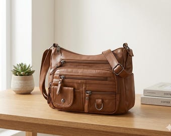 Borsa a tracolla da donna in morbida pelle sintetica PU / Borsa a spalla con molteplici tasche / Borsa casual per tutti i giorni