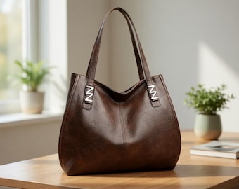 Borsa tote grande in ecopelle per donna / Borsa a tracolla morbida per pendolari / Borsa per tutti i giorni