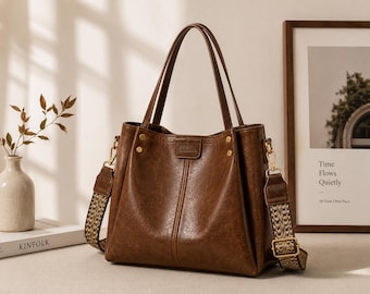 Soft PU Leather Handbag, Retro Bucket Bag Women, Large Capacity Shoulder Tote, Dumpling Bag, Casual Everyday Purse