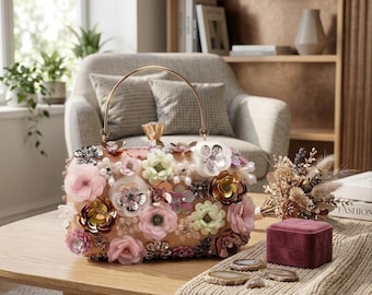 Pochette di lusso in raso con ricami floreali, borsetta da sera piccola con catena, borsa a tracolla per matrimoni e feste, borsa a mano da donna