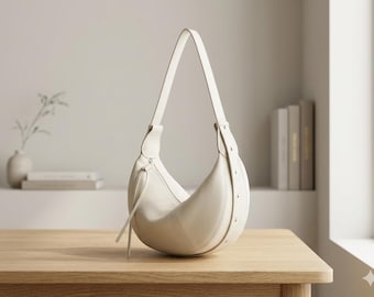 Borsa a tracolla da donna in vera pelle di vacchetta / Borsa a mano in morbida pelle / Borsa a mezzaluna per tutti i giorni