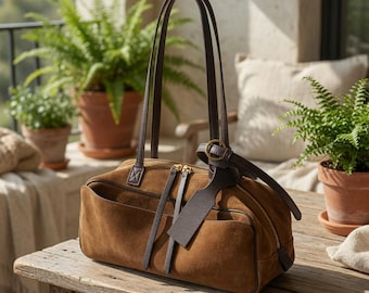 Borsa Boston da donna in vera pelle bovina / Borsa a tracolla in morbida pelle / Borsa tote baguette per tutti i giorni