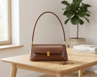 Borsa a baguette in vera pelle da donna / Borsa a tracolla morbida da ascella / Borsa a mano a forma di raviolo per tutti i giorni