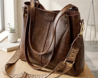 Borsa a tracolla capiente in pelle PU, borsa a mano impermeabile con scomparti multipli per l'uso quotidiano.