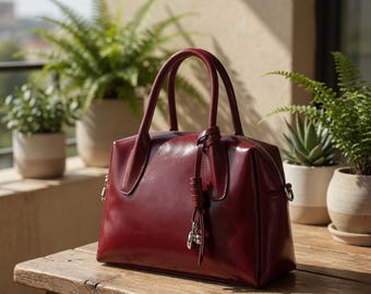 Borsa Boston da donna in vera pelle / Borsa a tracolla capiente / Borsa a mano per tutti i giorni