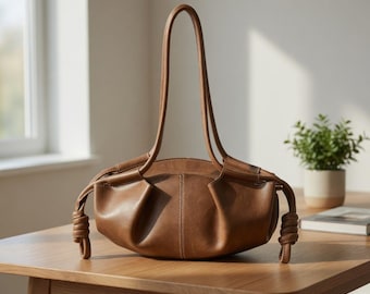 Borsa a tracolla in ecopelle a forma di raviolo, borsa morbida a forma di nuvola, borsetta da donna in stile coreano per tutti i giorni.