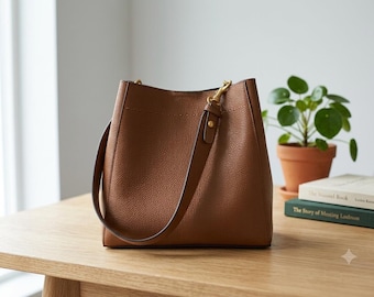 Genuine Leather Bucket Bag for Women | Casual Shopper Shoulder Tote | Everyday Underarm Handbag