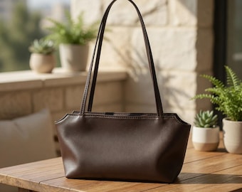 Borsa sottobraccio in vera pelle di pecora da donna / Borsa a tracolla minimalista / Borsa in pelle per tutti i giorni