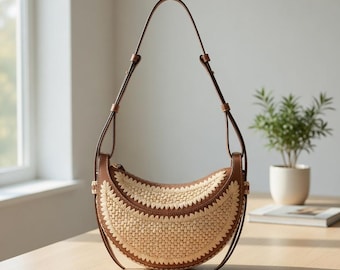 Borsa tote in paglia intrecciata, borsa a tracolla estiva, borsa da spiaggia boho per donna