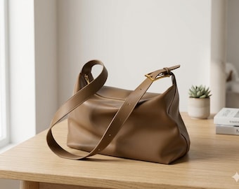 Genuine Leather Messenger Bag, Large Capacity Underarm Tote, Soft Everyday Shoulder Handbag for Women