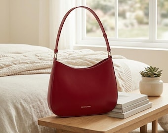 Borsa sottobraccio in vera pelle di vacchetta da donna / Borsa a tracolla retrò in pelle / Borsa a mezzaluna per tutti i giorni