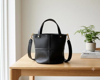 Borsa a secchiello in vera pelle bovina / Borsa a tracolla in pelle di grande capacità
