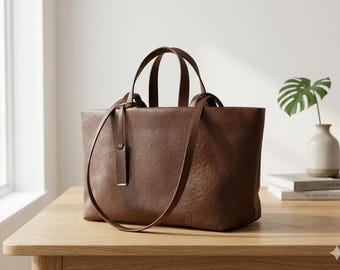 Grande borsa tote in vera pelle da donna / Borsa a tracolla in morbida pelle di vacchetta / Borsa per tutti i giorni