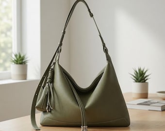 Borsa tote in vera pelle bovina / Borsa a tracolla capiente con mini pochette
