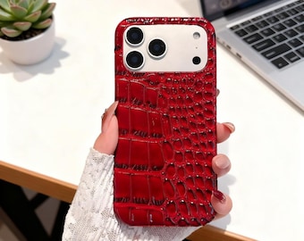 Luxus Krokodil Textur iPhone Fall glänzend schlanke rahmenlose stoßfeste Abdeckung für iPhone 17 Air 16 15 14 13 11 Pro Max