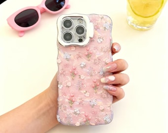 Chic Tulip Flower iPhone Hülle mit Standfuß, Glänzende Blumen Handyhülle für iPhone 16 15 14 13 12 11 Pro Max Plus, süße Schutzhülle