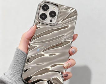 Luxus gewellte iPhone Hülle, elegante glänzende Textur Cover, stoßfeste Slim Soft Case für iP 7 8 X XR XS 11 12 13 14 15 16 17 Pro Max Plus SE